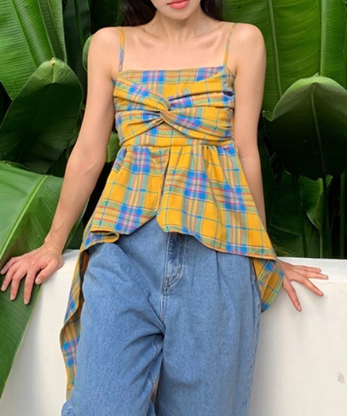 gossip!ロサンゼルス tシャツ Y2K ロングテールシルエット チェック