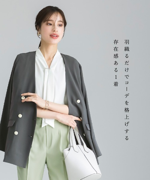 「Emilyan」 ノーカラージャケット L ライトグレー レディース