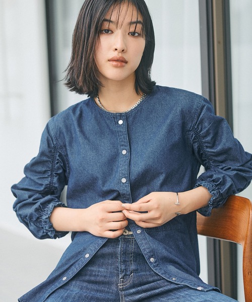 サムシング（SOMETHING）/SOMETHINGシャーリングスリーブデニムブラウス ブラウス シャツ SOMETHINGシャーリングスリーブデニムブラウス