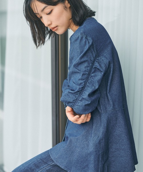 ブラウス シャツ SOMETHINGシャーリングスリーブデニムブラウス