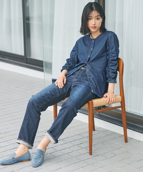 ブラウス シャツ SOMETHINGシャーリングスリーブデニムブラウス