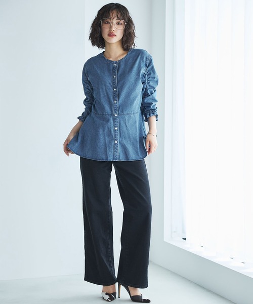ブラウス シャツ SOMETHINGシャーリングスリーブデニムブラウス