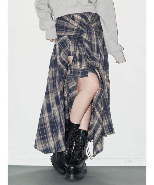 EVRIS（エヴリス） スカート スリーブデザインチェックアシンメトリー