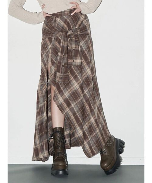 EVRIS（エヴリス） スカート スリーブデザインチェックアシンメトリー