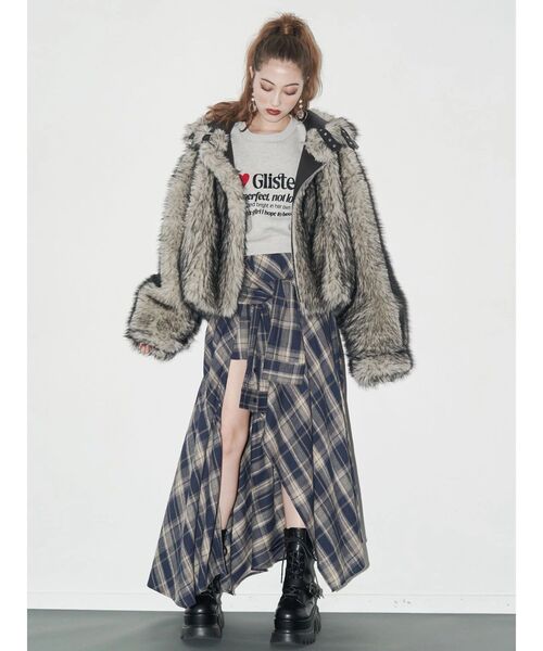 EVRIS（エヴリス） スカート スリーブデザインチェックアシンメトリー