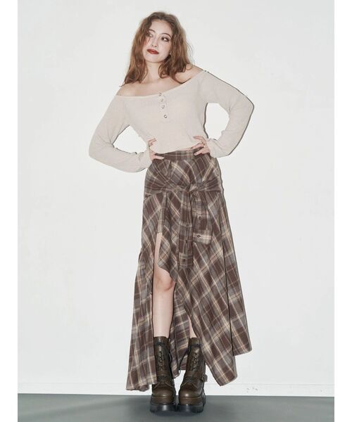 EVRIS（エヴリス） スカート スリーブデザインチェックアシンメトリー