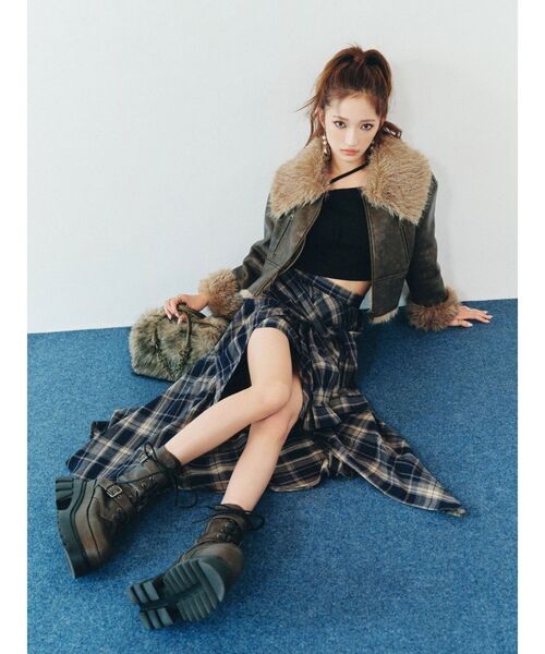 EVRIS（エヴリス） スカート スリーブデザインチェックアシンメトリー