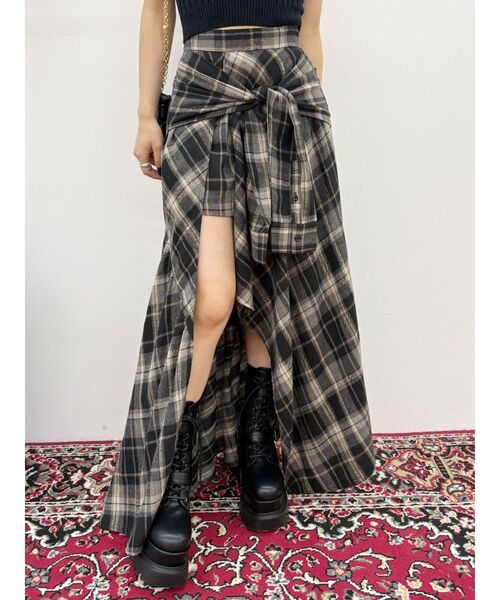 EVRIS スカート スリーブデザインチェックアシンメトリー