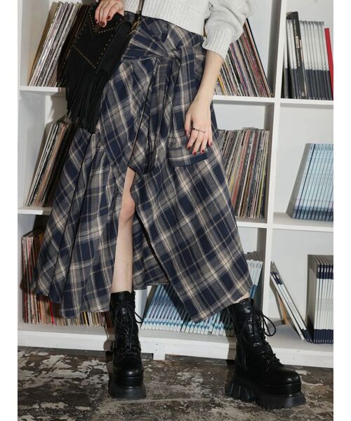 EVRIS（エヴリス） スカート スリーブデザインチェックアシンメトリー