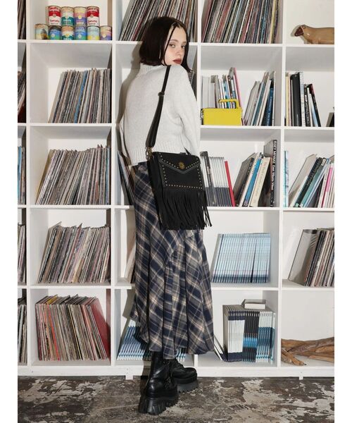 EVRIS スカート スリーブデザインチェックアシンメトリースカート