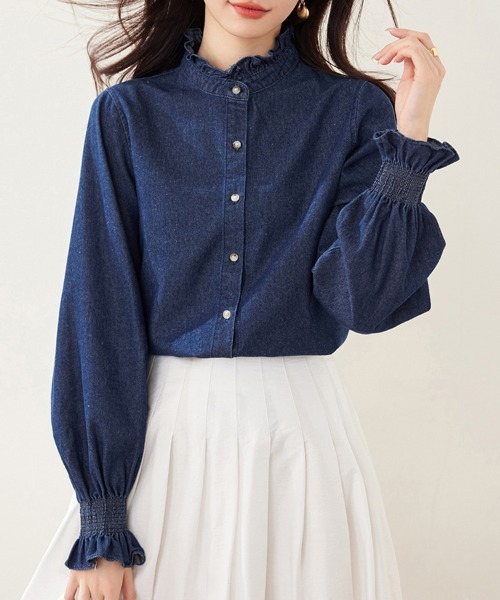 kapital デニムフリルシャツ　ブラウス ブラウス シャツ フリル付きデニムブラウス レディース : ZOZOTOWN