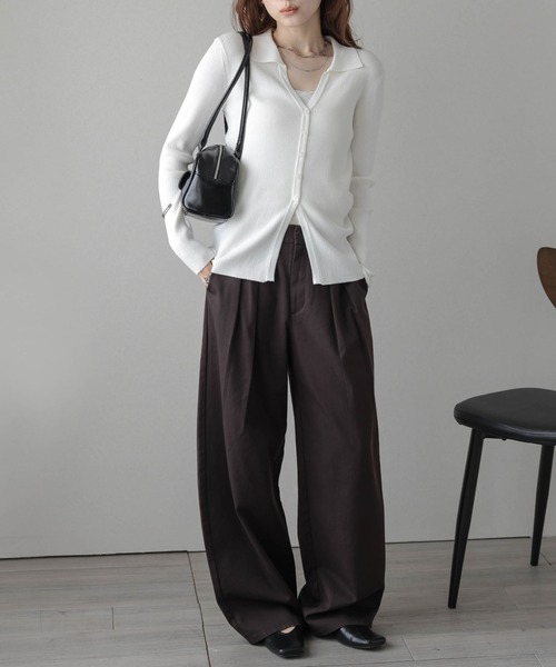 カーディガン スキッパーデザインリブニットカーディガン レディース