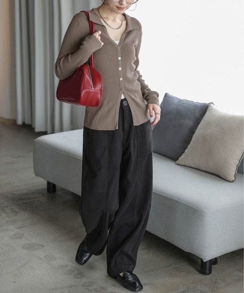 カーディガン スキッパーデザインリブニットカーディガン レディース