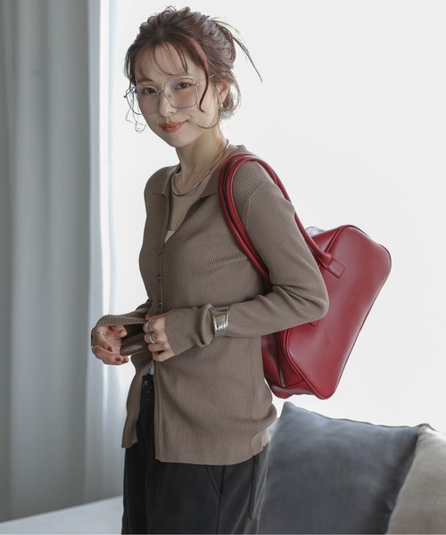 カーディガン スキッパーデザインリブニットカーディガン レディース