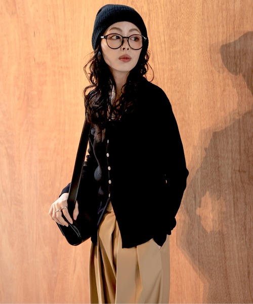 ★BEAUTY&YOUTH★スキッパー リブニットカーディガン ブラック BEAUTY&YOUTH UNITED ARROWS｜スキッパー リブニットカーディガン