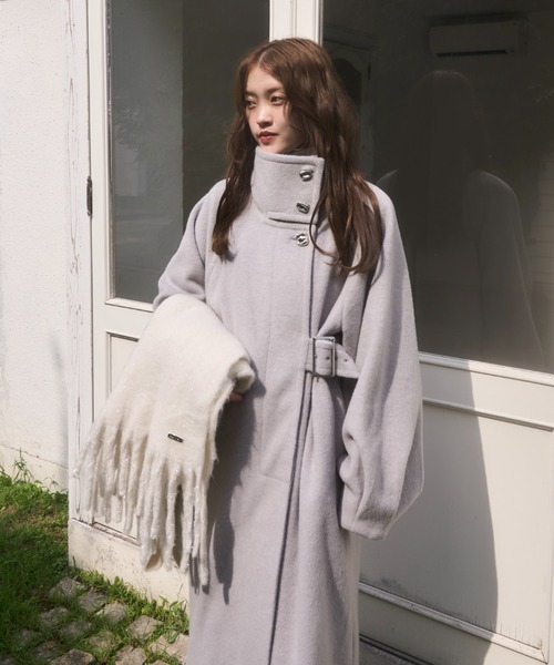 MELLOWNEON 2WAYスタンドカラーサイドベルトロングコート mellowneon（メロウネオン） コート チェスターコート 2wayスタンド