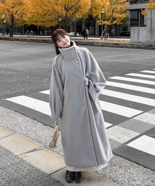 MELLOWNEON 2WAYスタンドカラーサイドベルトロングコート mellowneon（メロウネオン） コート チェスターコート 2wayスタンド