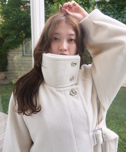 MELLOWNEON 2WAYスタンドカラーサイドベルトロングコート mellowneon（メロウネオン） コート チェスターコート 2wayスタンド