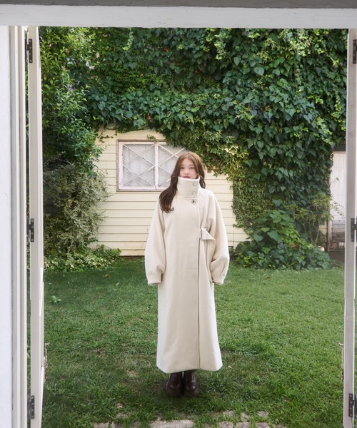 MELLOWNEON 2WAYスタンドカラーサイドベルトロングコート mellowneon（メロウネオン） コート チェスターコート 2wayスタンド