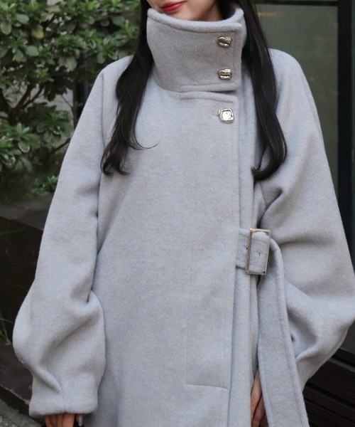 MELLOWNEON 2WAYスタンドカラーサイドベルトロングコート mellowneon（メロウネオン） コート チェスターコート 2wayスタンド