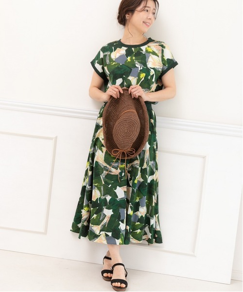 「PREFERIR」 半袖ワンピース LARGE グリーン レディース_画像6