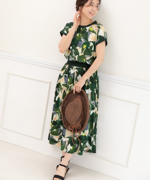 「PREFERIR」 半袖ワンピース LARGE グリーン レディース_画像8