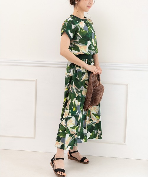 「PREFERIR」 半袖ワンピース LARGE グリーン レディース_画像9