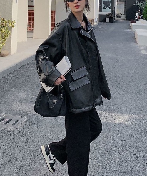 INASTUDIOS ブルゾン アウター フェイクレザー レディース : ZOZOTOWN