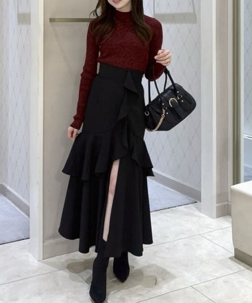 rienda スカート フリルスリットハイウエストスコートショートパンツ