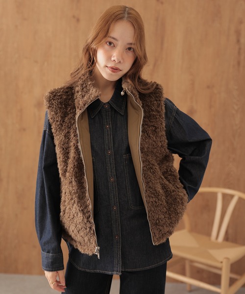 SUWDEE ベスト ジレ 2way boa zip up vest レディース : ZOZOTOWN