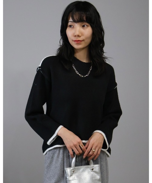 Doumoi ニット セーター ドロップショルダーニットプルオーバー