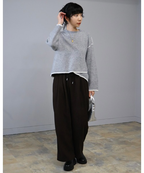 Doumoi ニット セーター ドロップショルダーニットプルオーバー