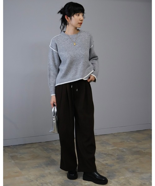 Doumoi ニット セーター ドロップショルダーニットプルオーバー