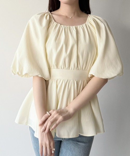 mipiarl ブラウス シャツ パフスリーブペプラムトップス レディース 