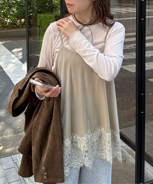 PILIT キャミソール 「セットアップ可」裾レースベロアキャミ