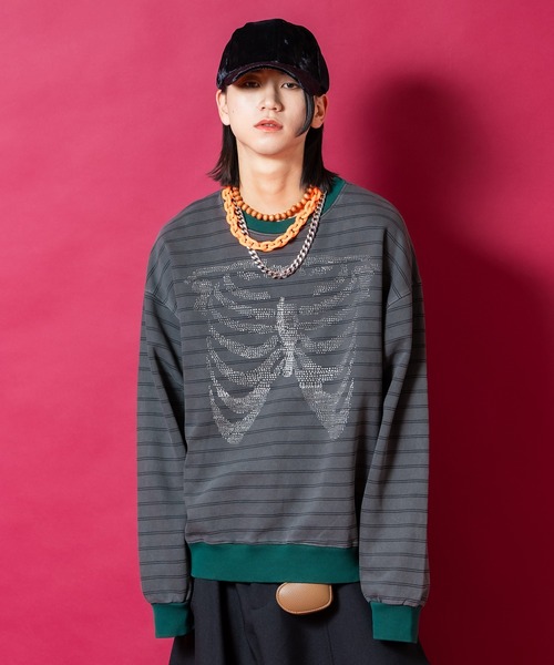 トレーナー スウェット a.p.o.v. モザイクドットボーンプリント
