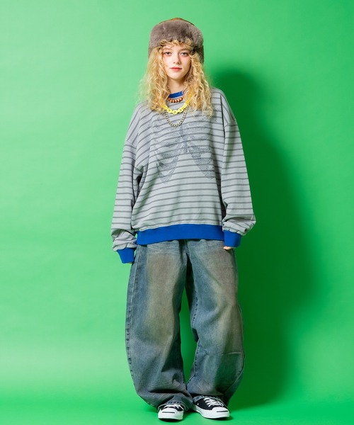 トレーナー スウェット a.p.o.v. モザイクドットボーンプリント