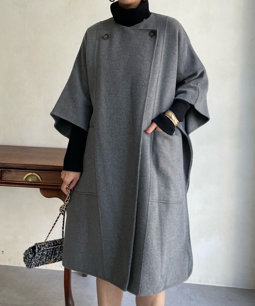 DouDou（ドゥドゥ） ポンチョコート FREE グレー レディース