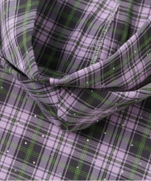 ViViDAY ブラウス シャツ ラインストーン＆チェック柄ビッグシルエット