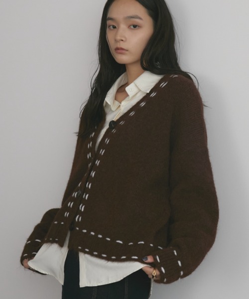 「MERLOT」 ニットカーディガン FREE チャコールグレー レディース_画像3
