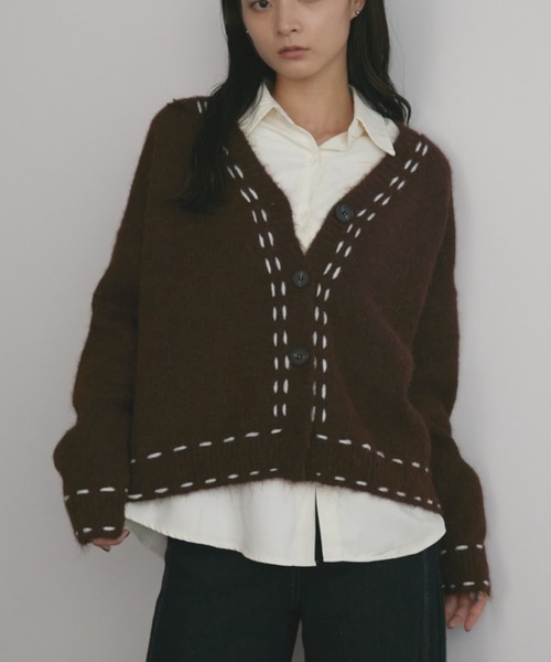 「MERLOT」 ニットカーディガン FREE チャコールグレー レディース_画像4