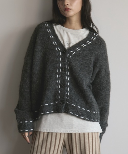 「MERLOT」 ニットカーディガン FREE チャコールグレー レディース_画像5