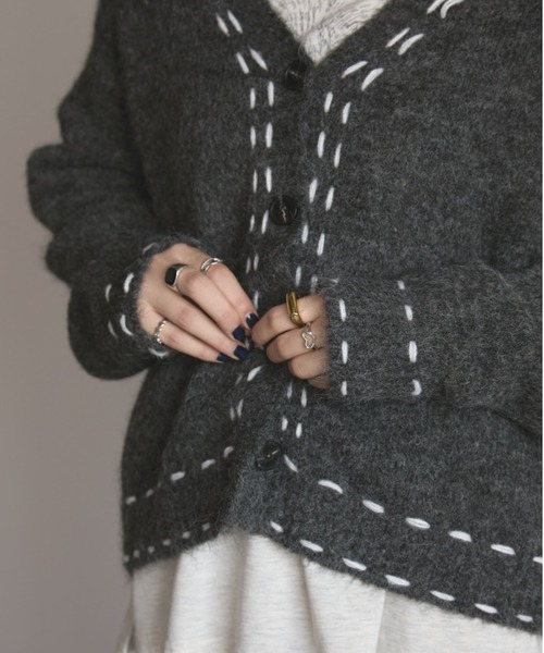 「MERLOT」 ニットカーディガン FREE チャコールグレー レディース_画像6