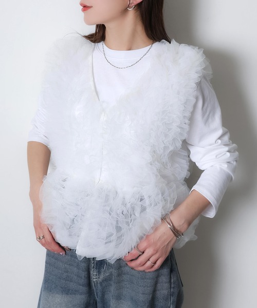 Riberry（リベリー） ベスト ジレ チュールベスト×長袖TシャツSET 