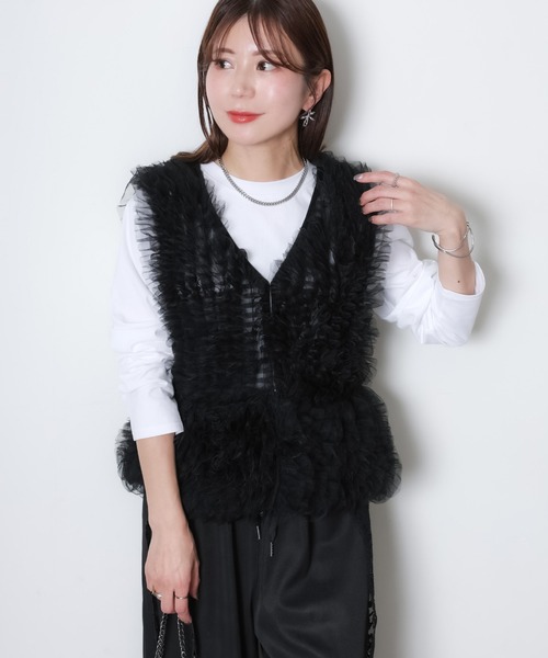 Riberry（リベリー） ベスト ジレ チュールベスト×長袖TシャツSET