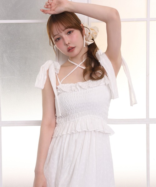 one after another NICE CLAUP ワンピース 夏 肩リボンティアード