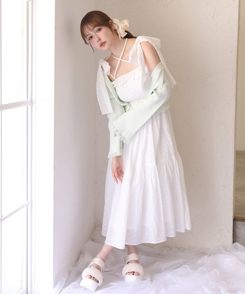 one after another NICE CLAUP ワンピース 夏 肩リボンティアード