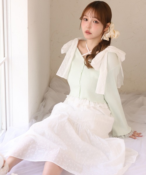 one after another NICE CLAUP ワンピース 夏 肩リボンティアード