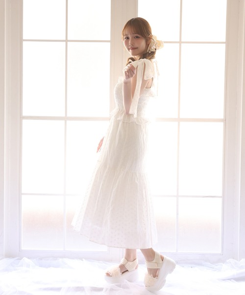 one after another NICE CLAUP ワンピース 夏 肩リボンティアード