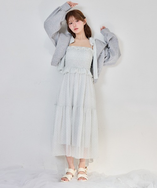 【8/7まで限定価格】肩リボンティアードキャミワンピ NICE CLAUP one after another NICE CLAUP ワンピース 夏 肩リボンティアード